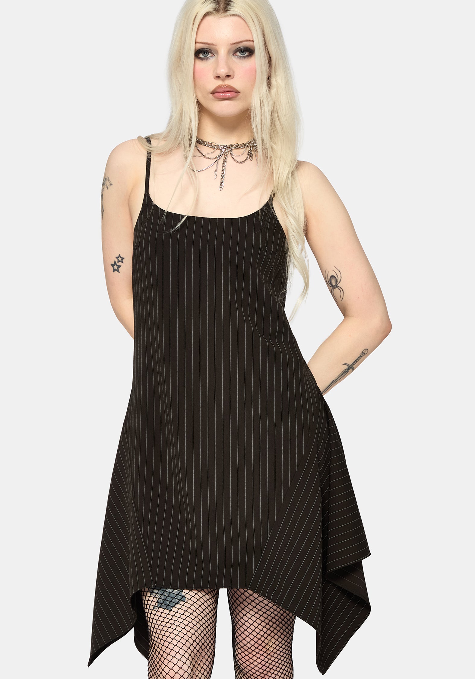 Alecto Pinstripe Handkerchief Hem Mini Dress UK 6
