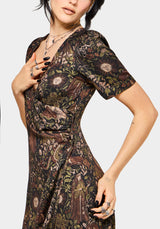 Haunt Medieval Print Wrap Midi Shirt Dress