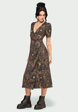 Haunt Medieval Print Wrap Midi Shirt Dress