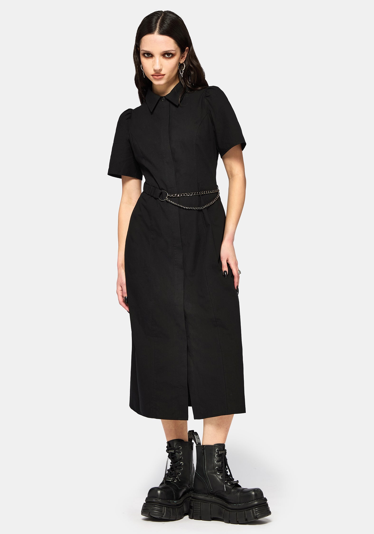 Phonoi Chain Belted Button Up Midaxi Dress