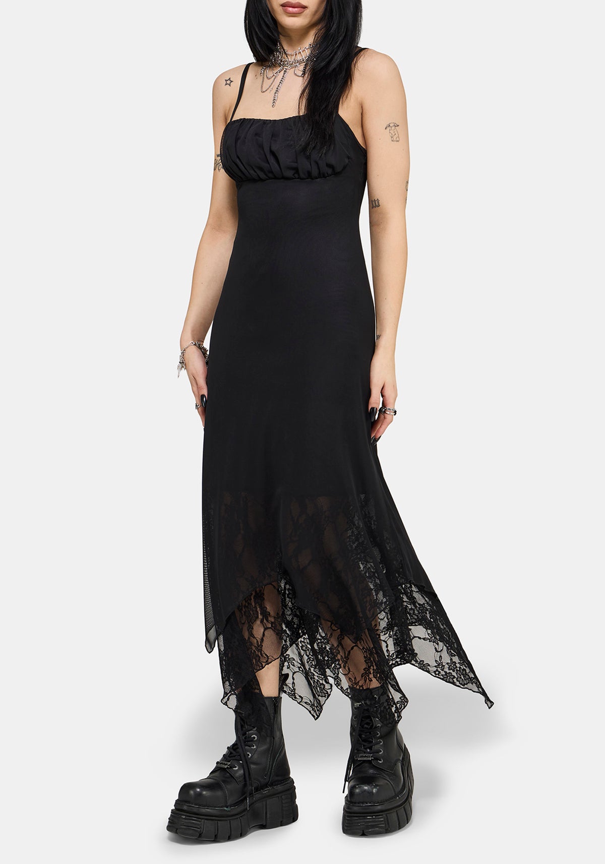 black alt dresses Inara Black Sequin Ruffle Maxi Dress