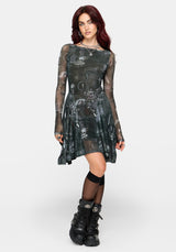 Nox Print Mesh Panelled Skirt Mini Dress