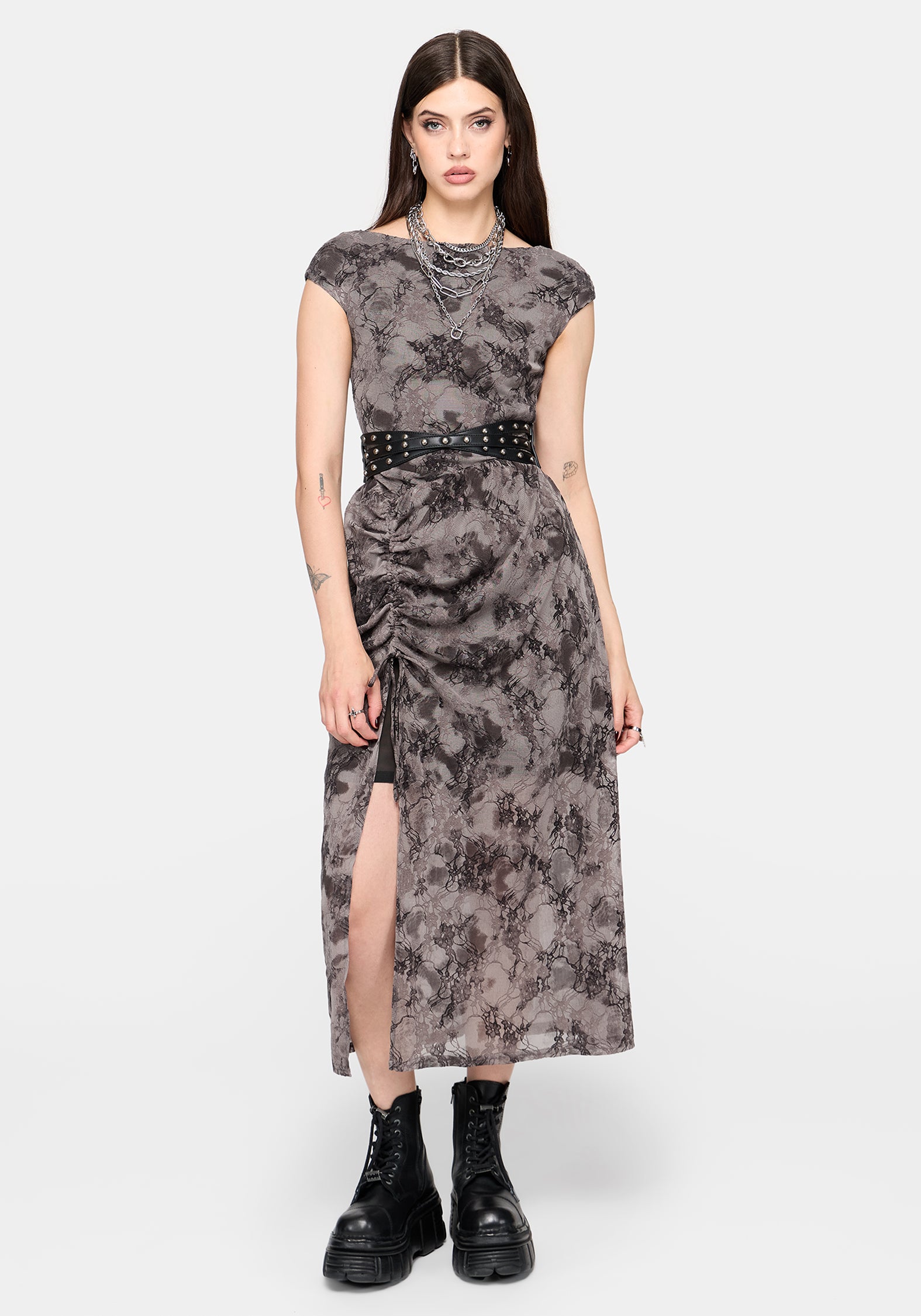 Juniper Ruched Mesh Midaxi Dress