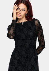 Melantha Flocked Mesh Lace Print Midaxi Dress