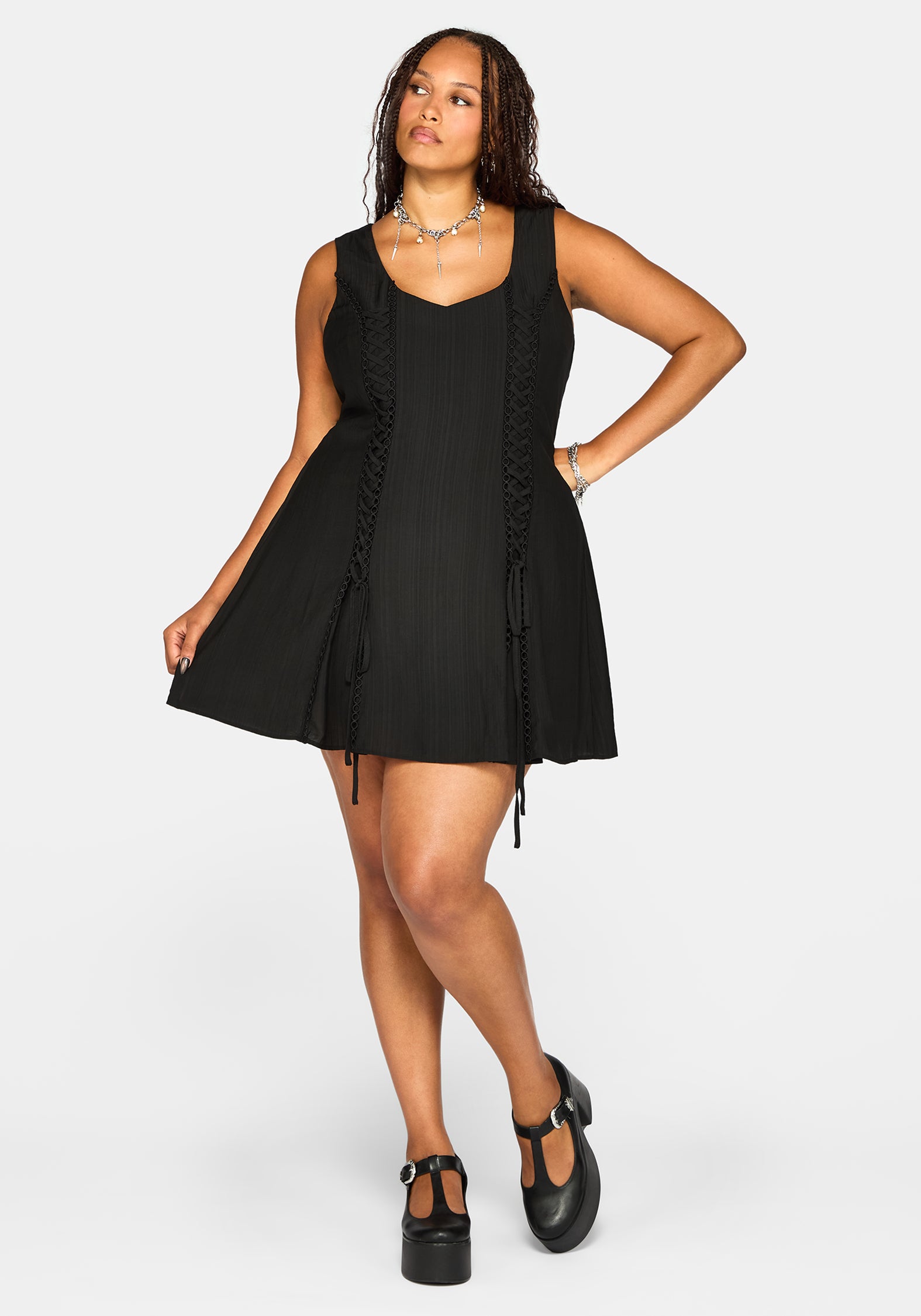 Tasmina Lace Up Front Mini Dress