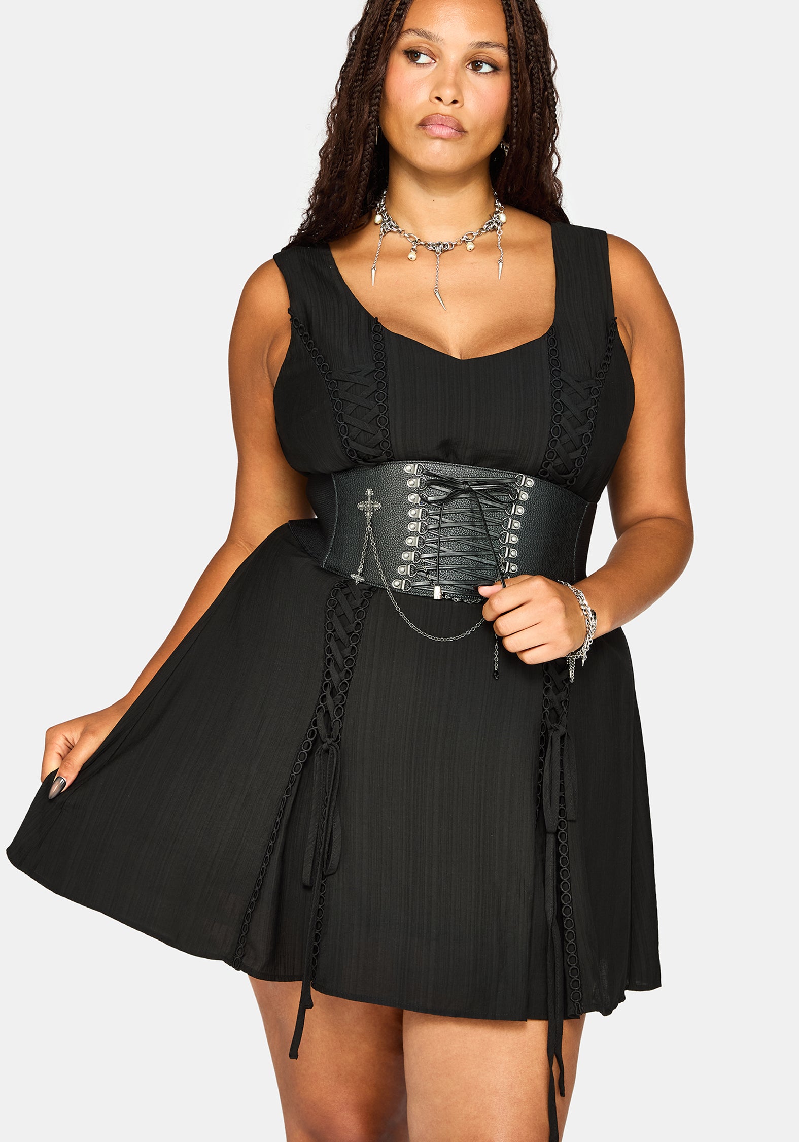 Tasmina Lace Up Front Mini Dress