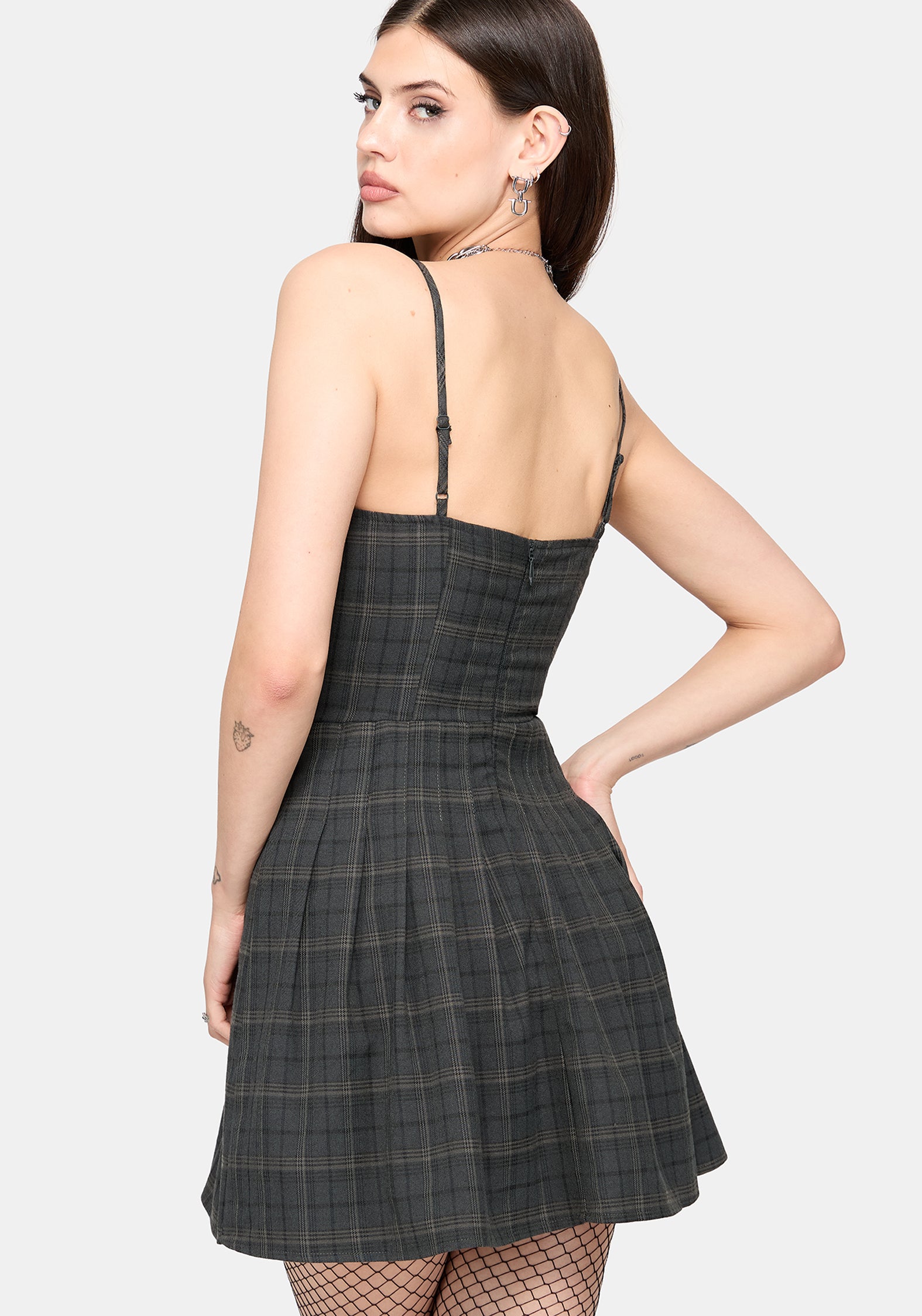 Caitriona Check Zip Front Pinafore Mini Dress