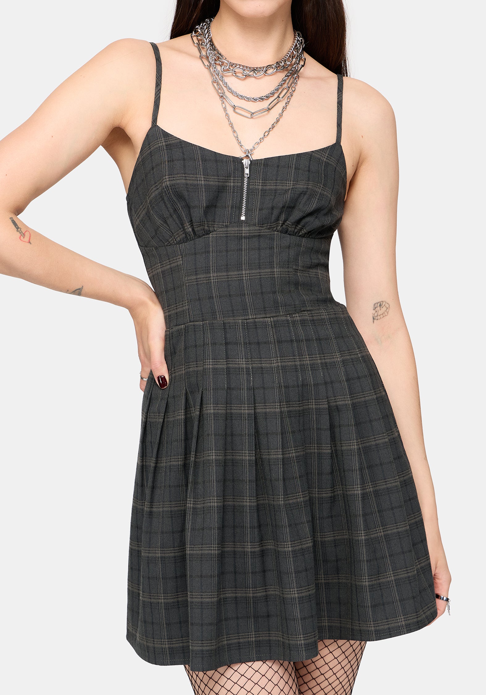 Caitriona Check Zip Front Pinafore Mini Dress
