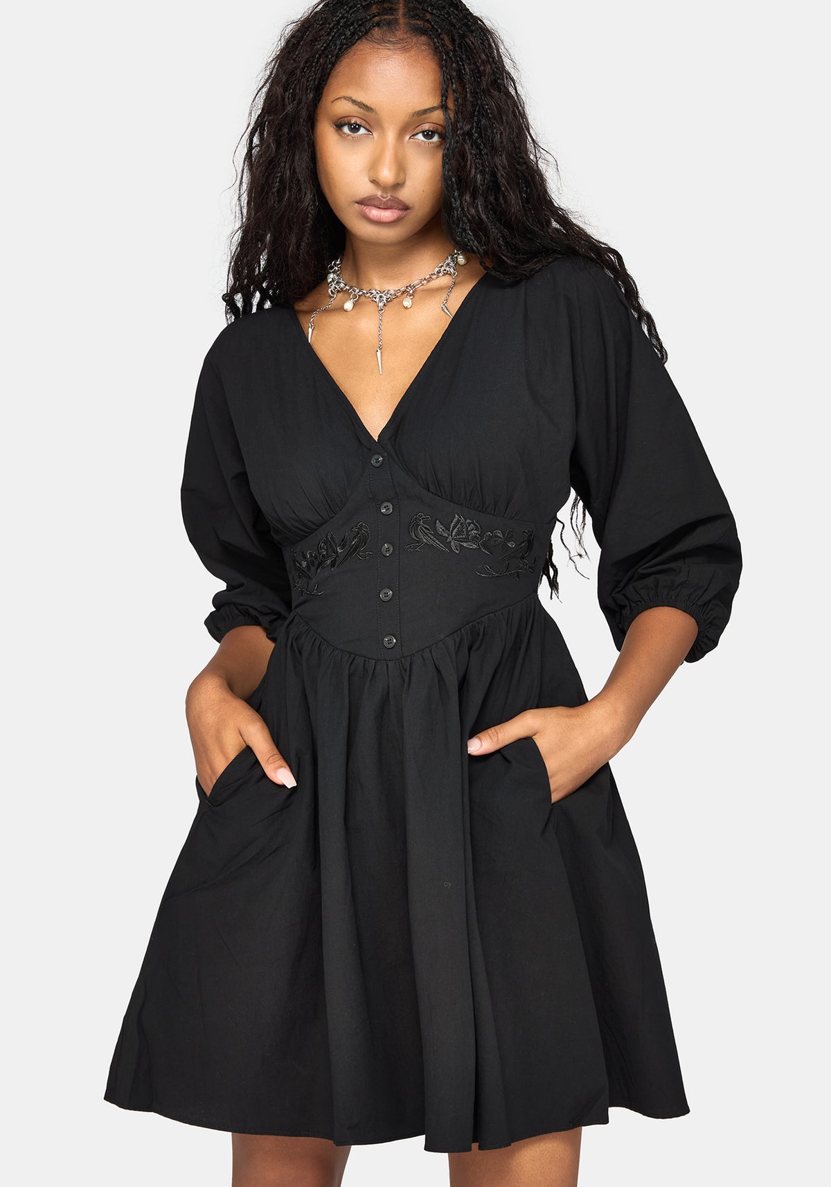Sanct Embroidered Batwing Mini Dress