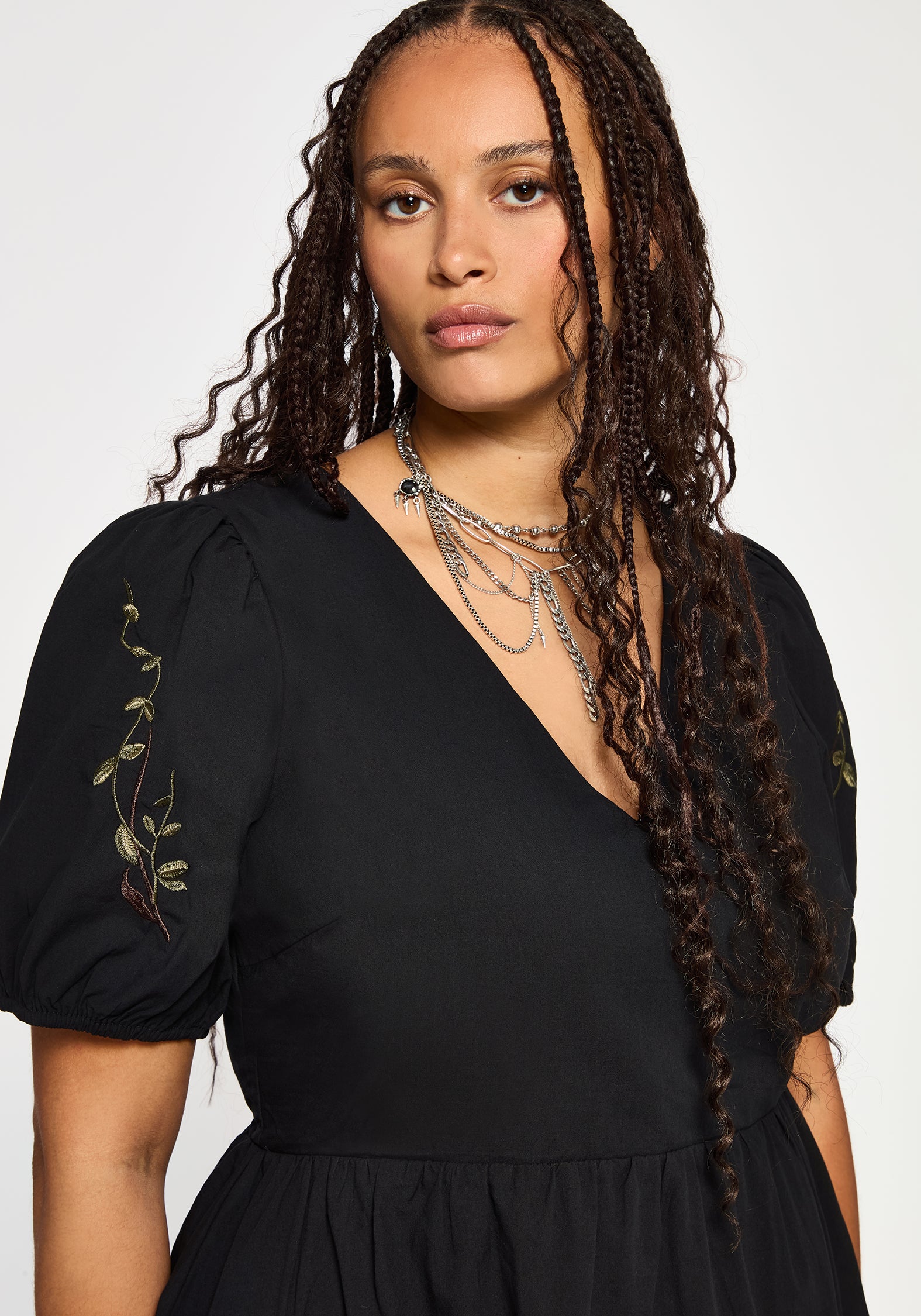 Orena Bat Embroidered Mini Dress