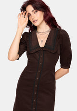 Kora Emboridered Collar Button Up Midi Dress