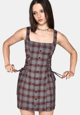 Aimil Check Lace Up Side Mini Dress