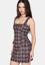 Aimil Check Lace Up Side Mini Dress