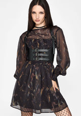 Ember Moth Print Chiffon Shirred Mini Dress