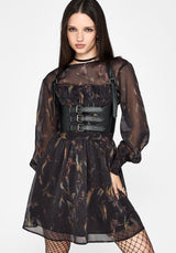 Ember Moth Print Chiffon Shirred Mini Dress