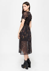 Ember Moth Print Chiffon Midi Dress