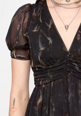 Ember Moth Print Chiffon Midi Dress
