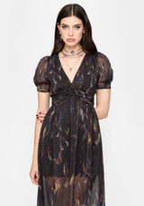 Ember Moth Print Chiffon Midi Dress