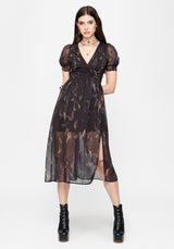 Ember Moth Print Chiffon Midi Dress