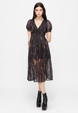 Ember Moth Print Chiffon Midi Dress