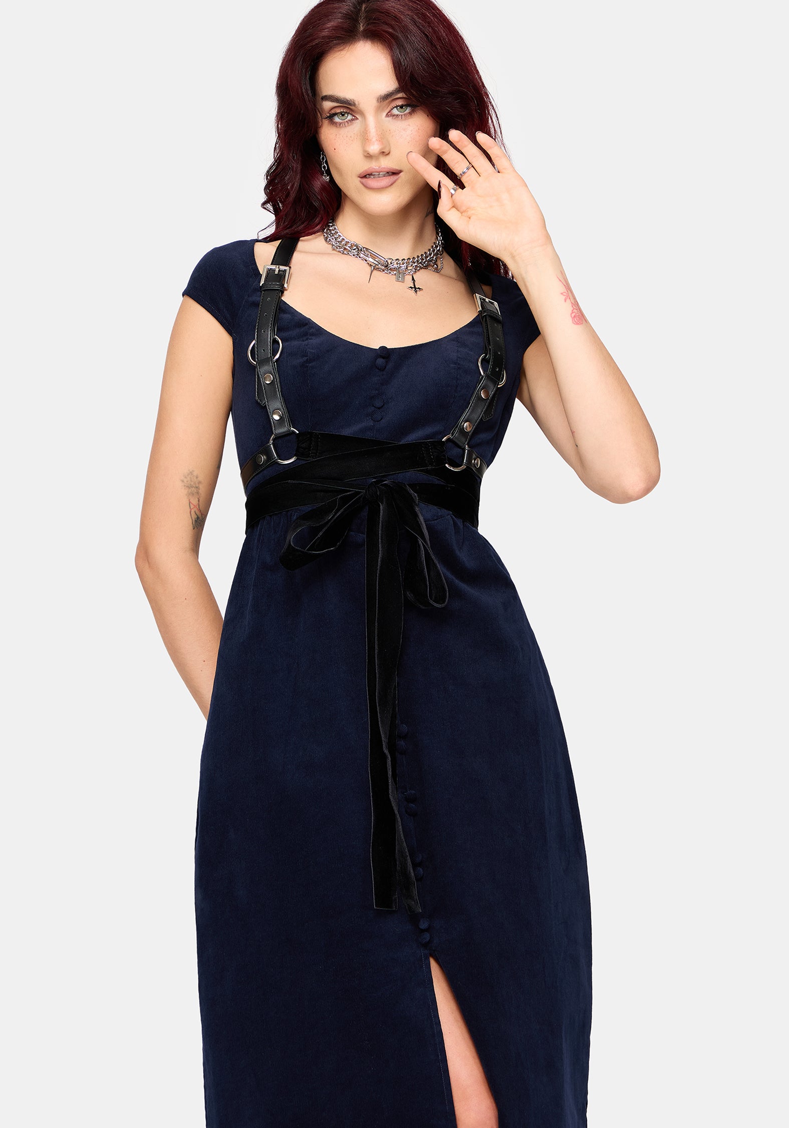 Leona Off-Shoulder Cord Midi Dress
