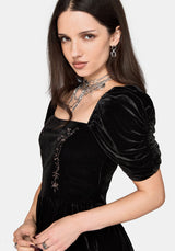 Rasque Embroidered Ruched Sleeve Velour Mini Dress