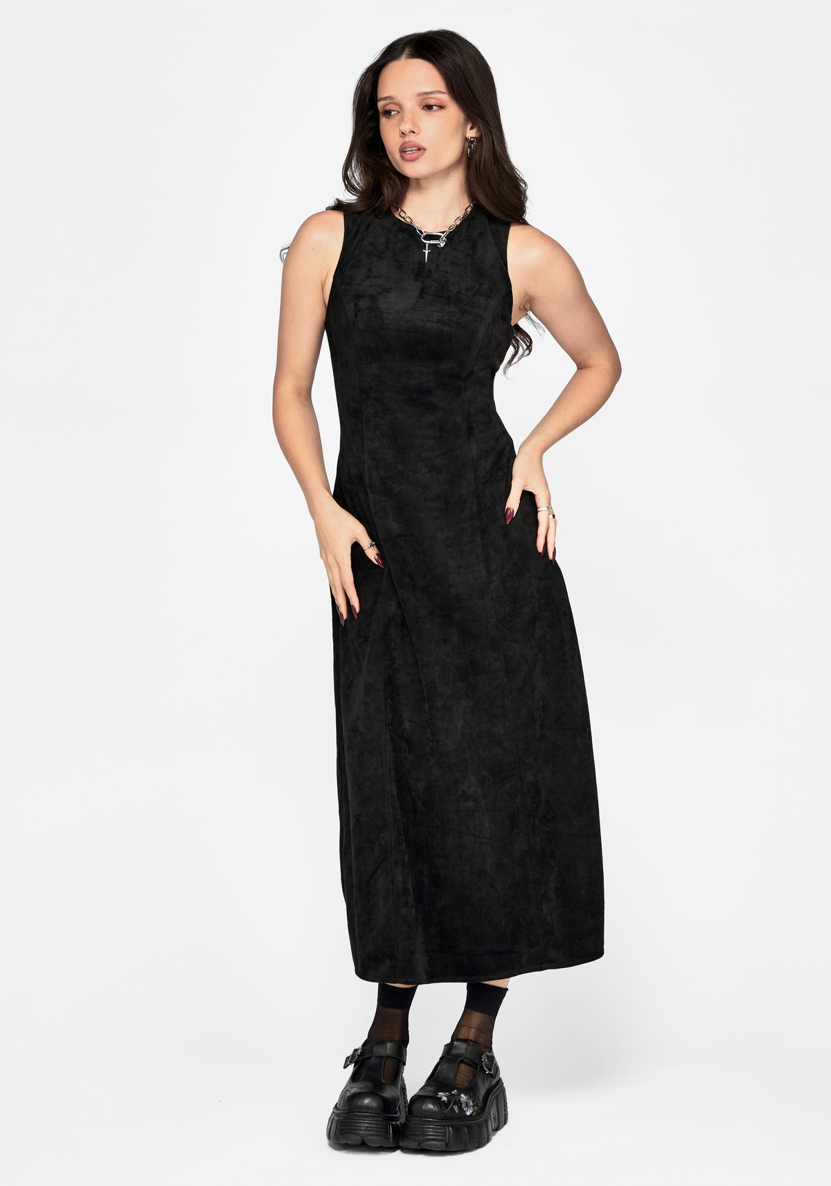 Velis Suedette Embroidered Strap Midaxi Dress