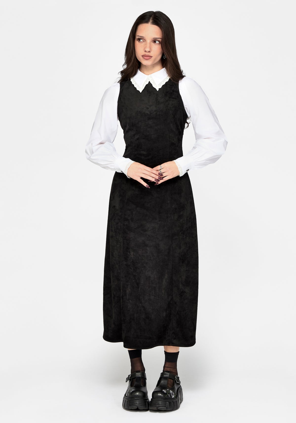 Velis Suedette Embroidered Strap Midaxi Dress