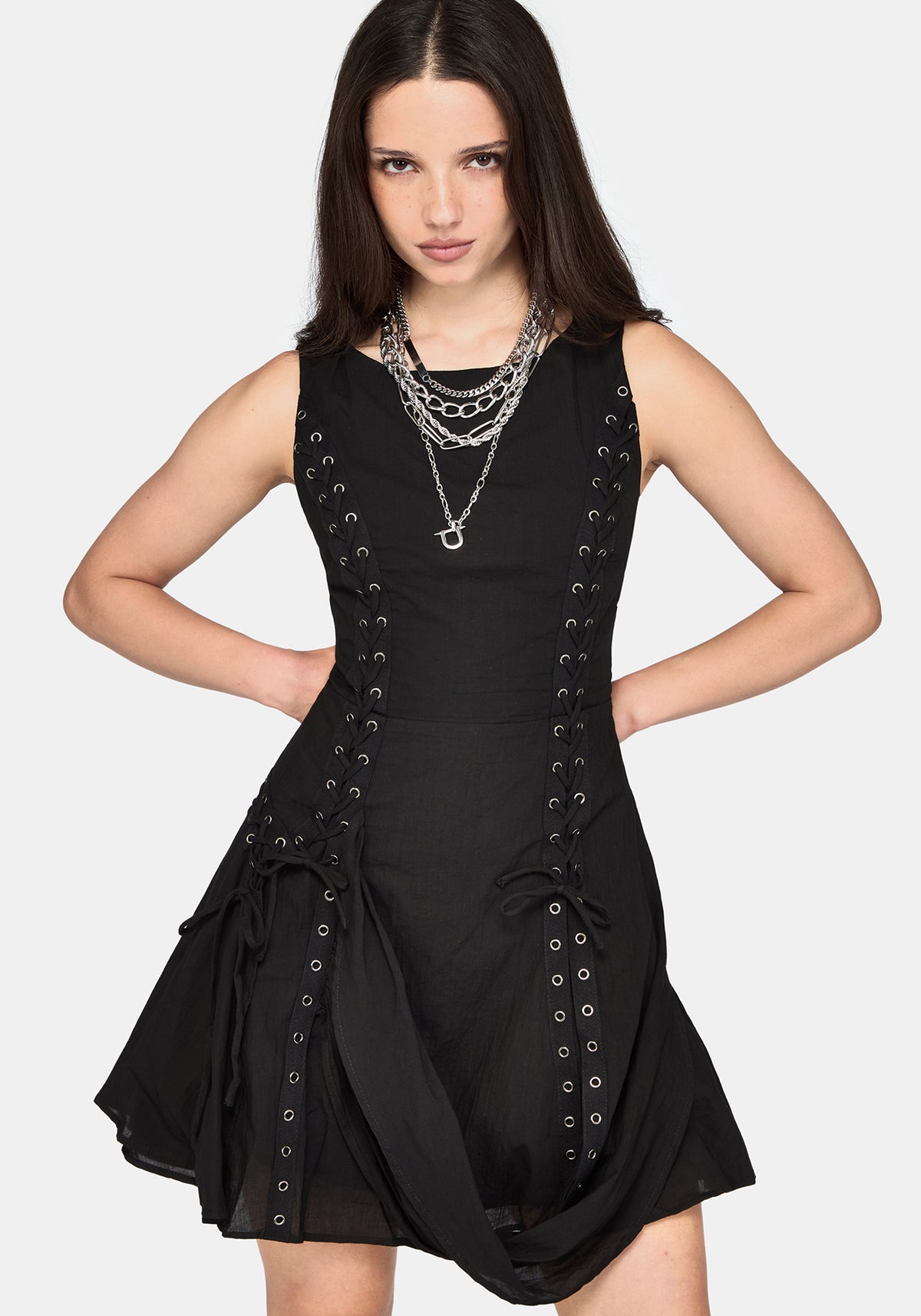 Lucette Asymmetric Eyelet Lace Up Mini Dress