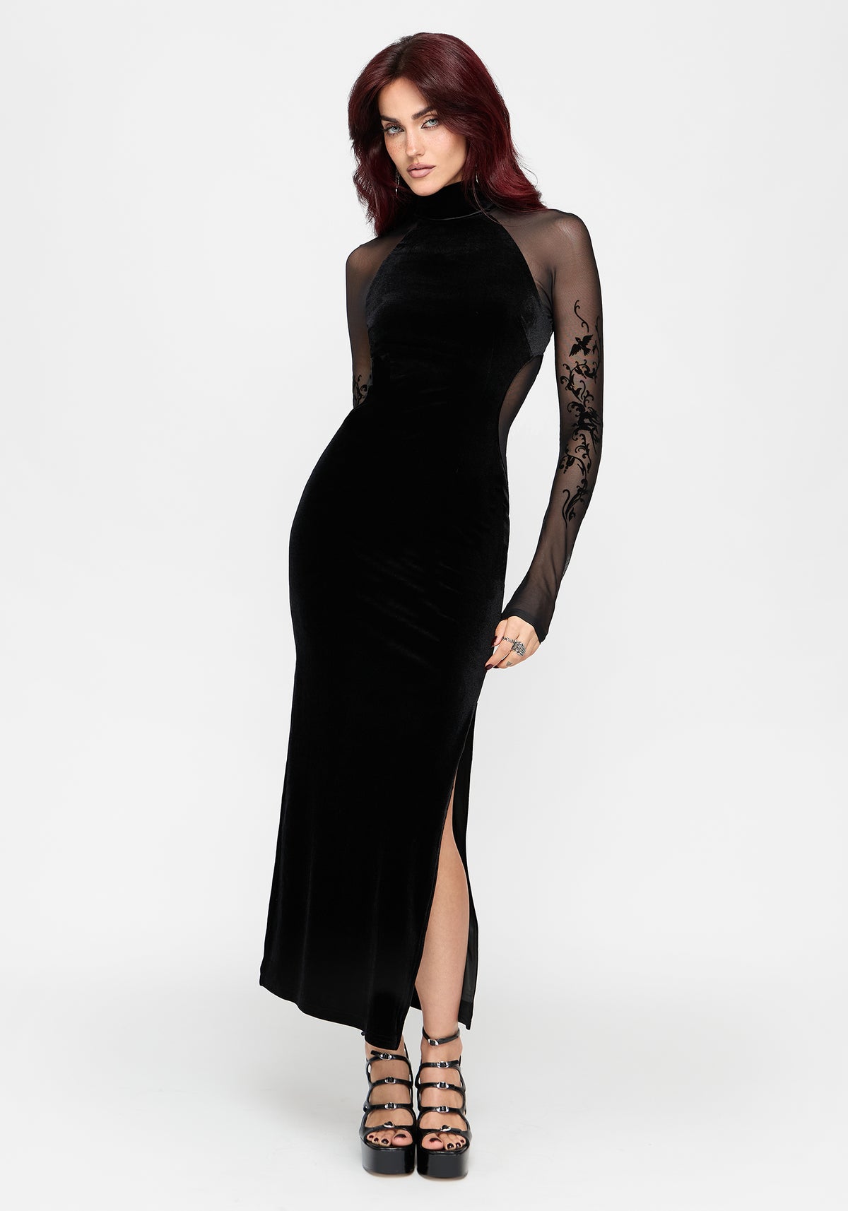 Riven Flock Mesh Mix Gown