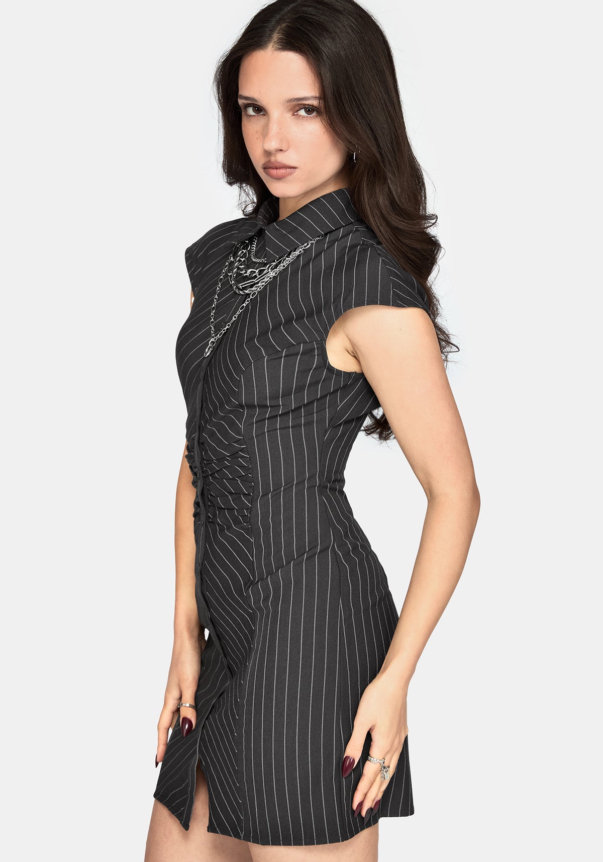 Dorothea Gathered Front Stripe Mini Dress
