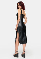 Alexis PU Buckle Strap Bodycon Midi Dress