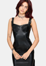 Alexis PU Buckle Strap Bodycon Midi Dress