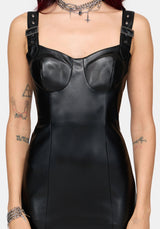 Alexis PU Buckle Strap Bodycon Midi Dress
