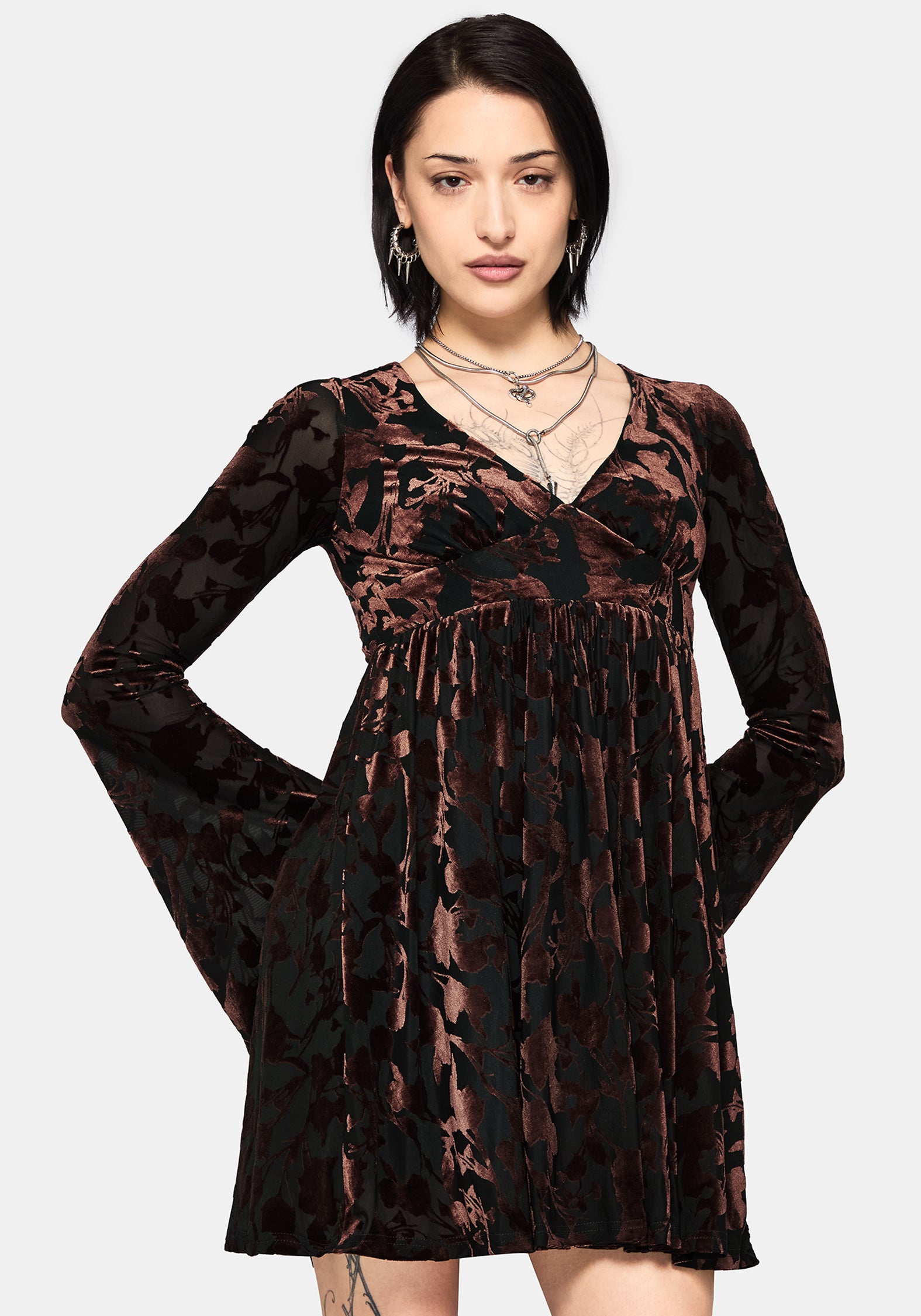 Dakota Devore Velour Flare Sleeve Mini Dress