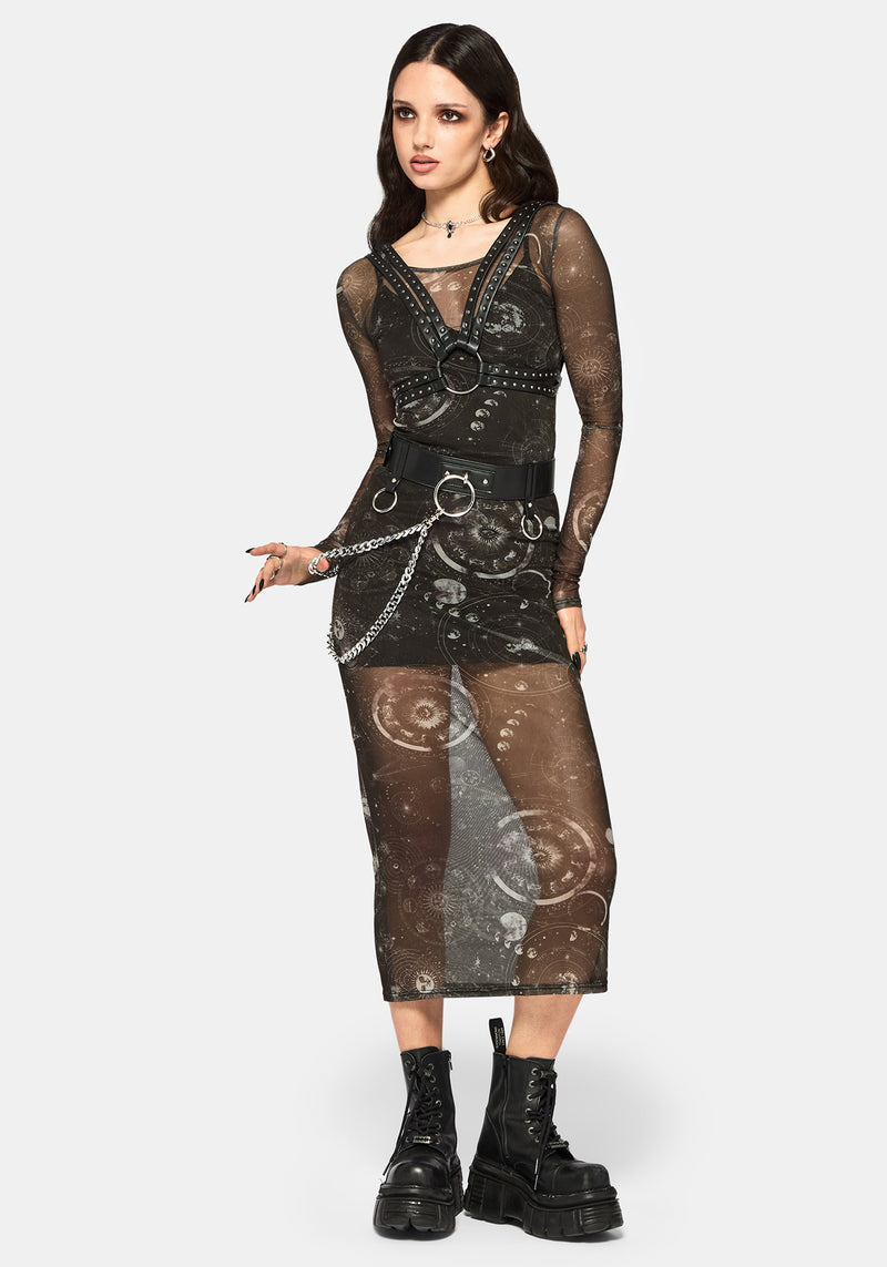 Elise Celestial Print Mesh Midaxi Dress – Disturbia