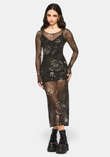 Elise Celestial Print Mesh Midaxi Dress