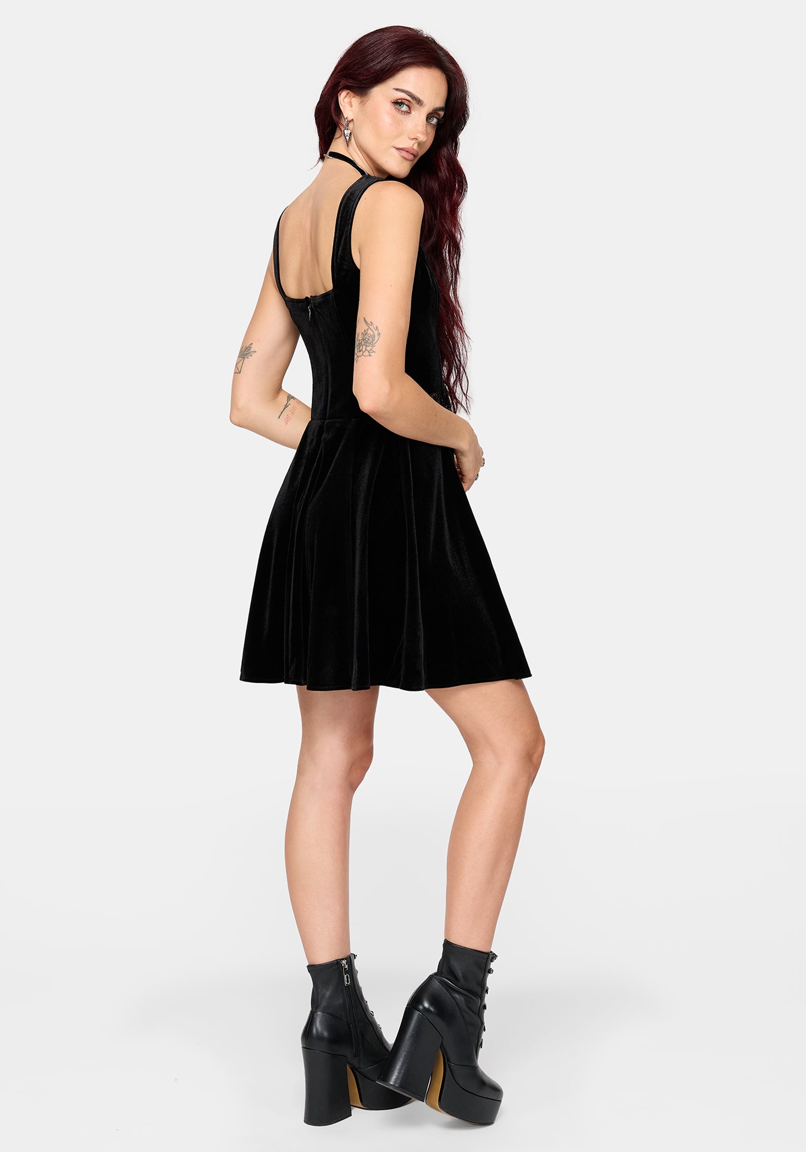 Gildra Embroidered Lace Up Front Mini Dress