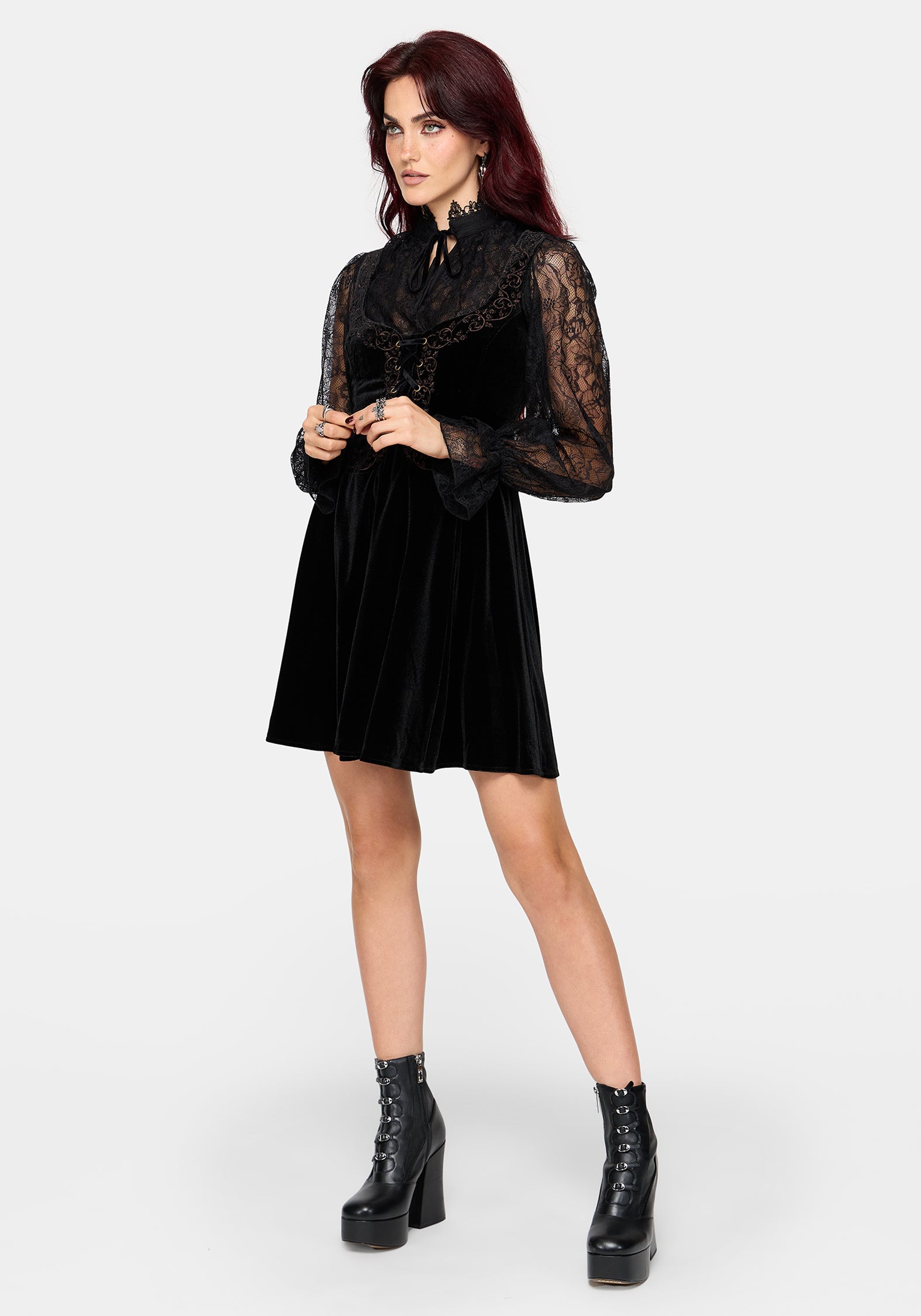 Gildra Embroidered Lace Up Front Mini Dress