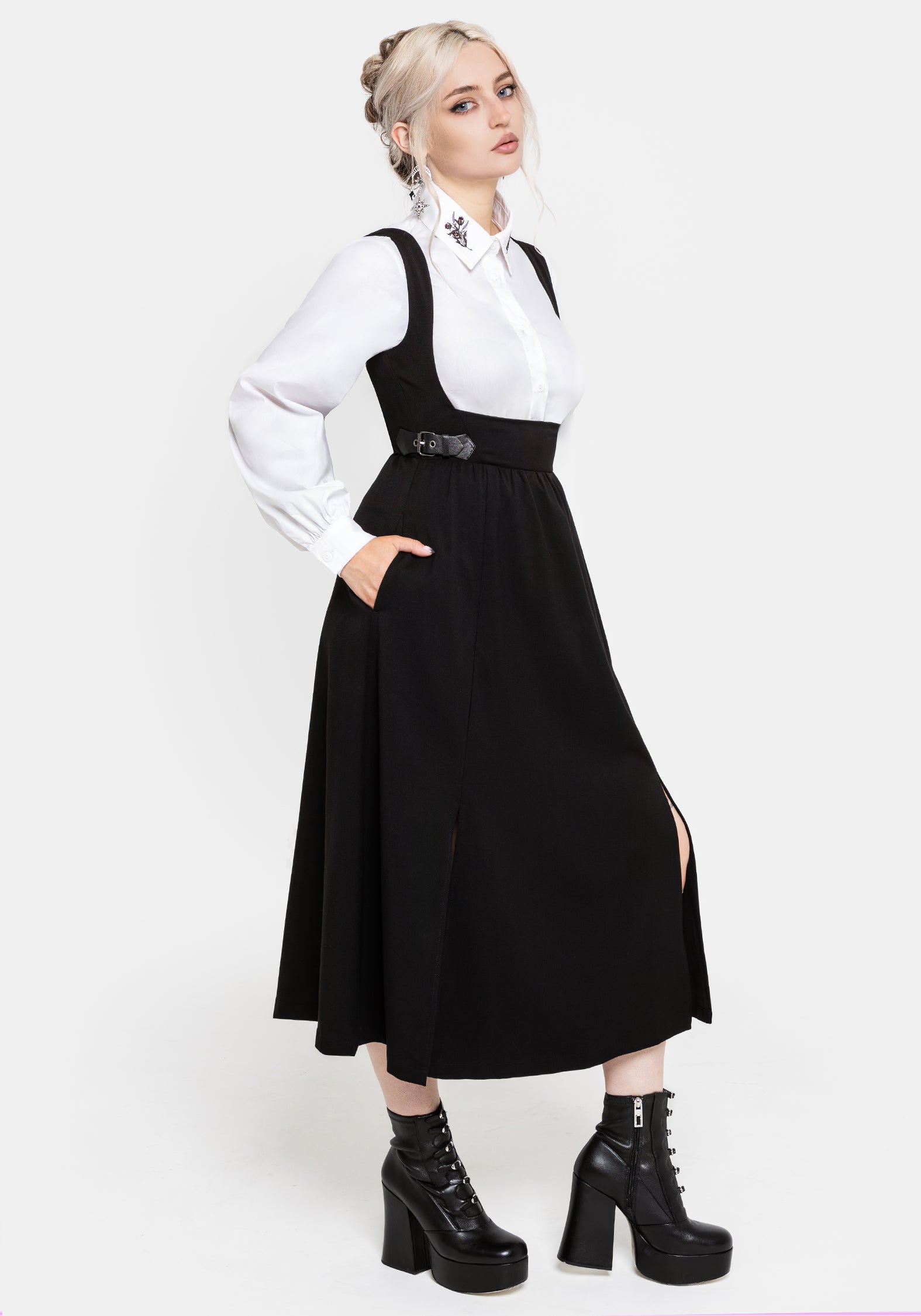Nightingale Pinafore Midi Dress - Black