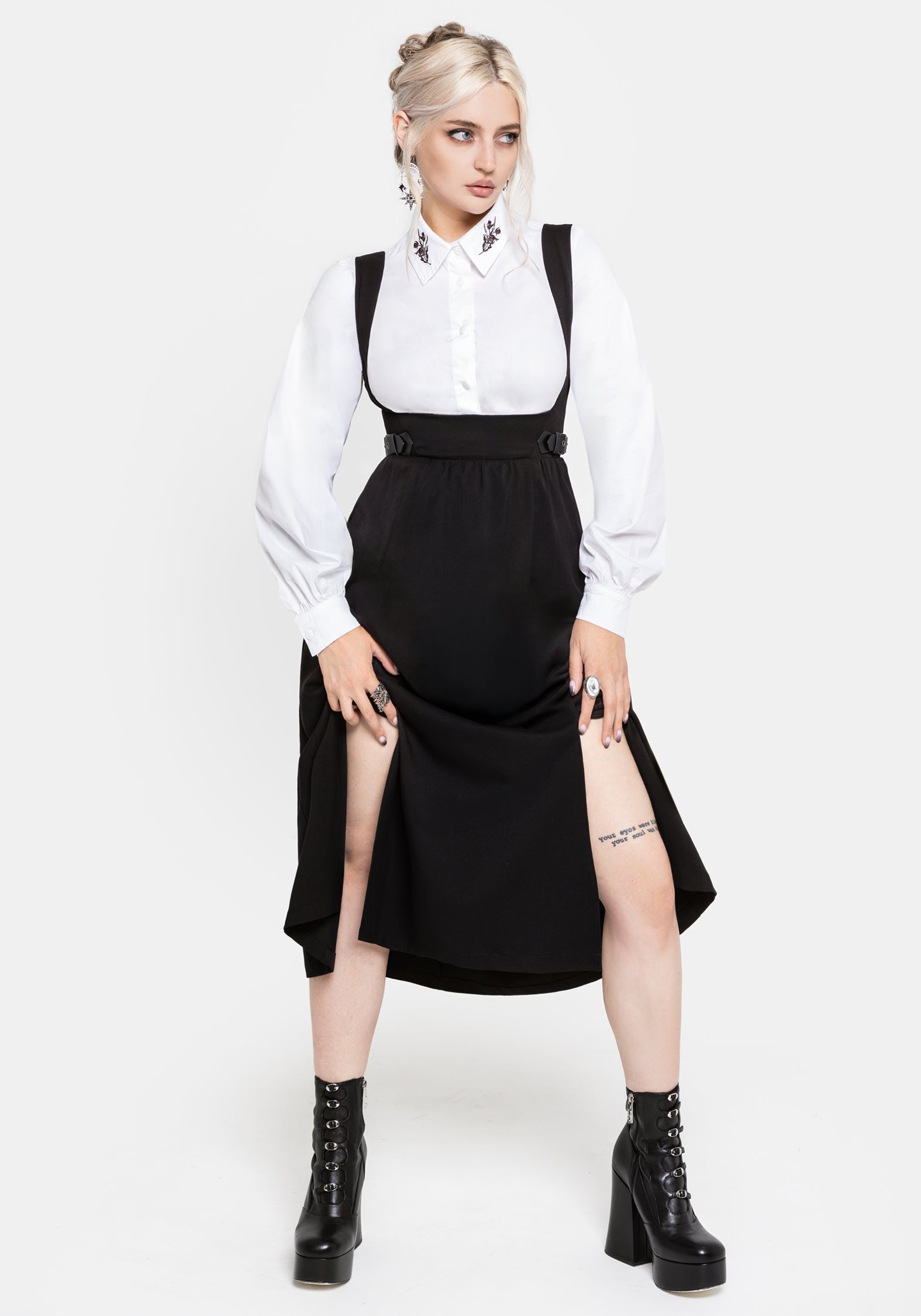 Nightingale Pinafore Midi Dress - Black