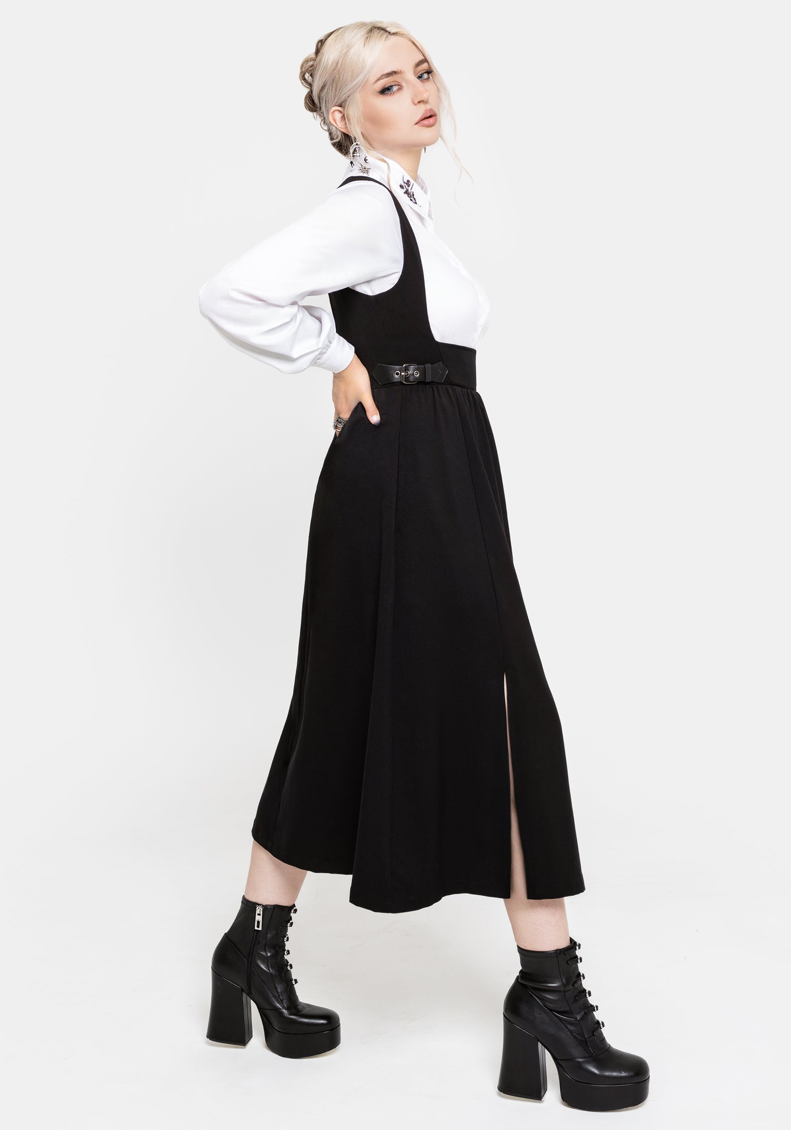 Nightingale Pinafore Midi Dress - Black