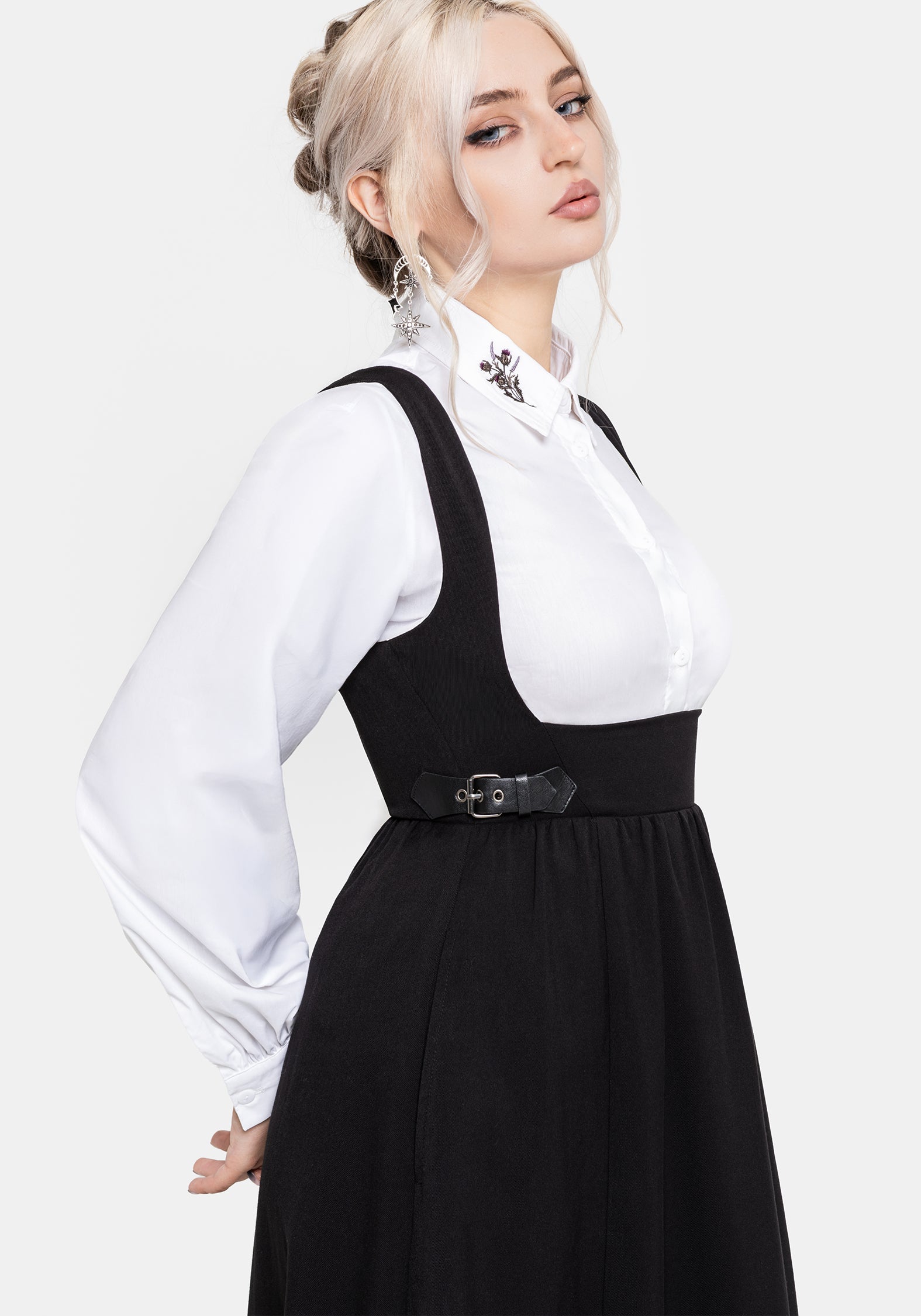 Nightingale Pinafore Midi Dress - Black