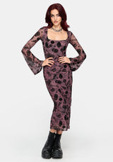 Equinox Flocked Long Sleeve Bodycon Midaxi Dress