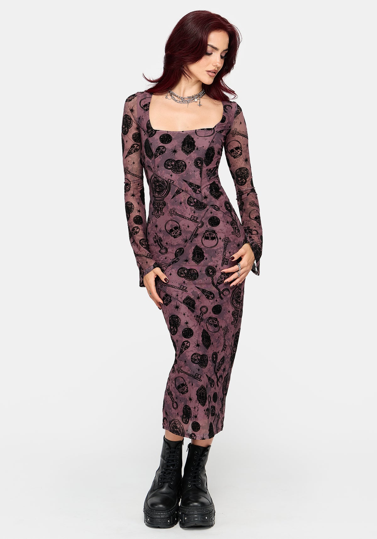 Equinox Flocked Long Sleeve Bodycon Midaxi Dress