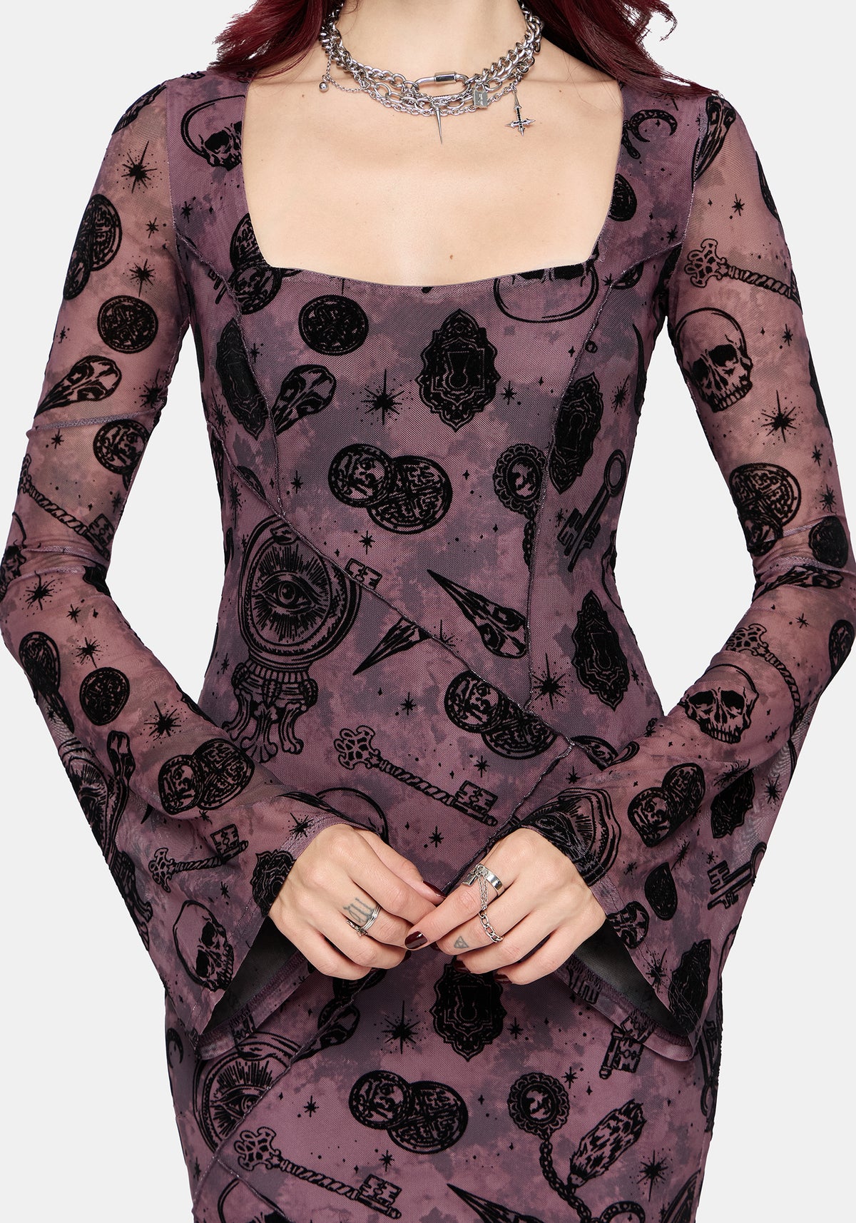Equinox Flocked Long Sleeve Bodycon Midaxi Dress