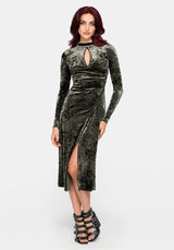 Nellie Green Velour Lace Trim Midi Dress UK 6