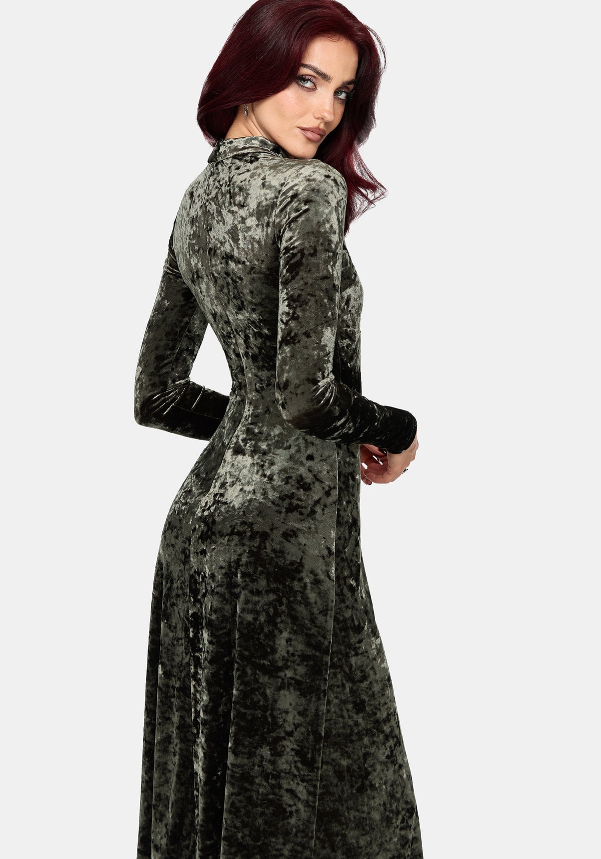 Nellie Green Velour Lace Trim Midi Dress UK 6