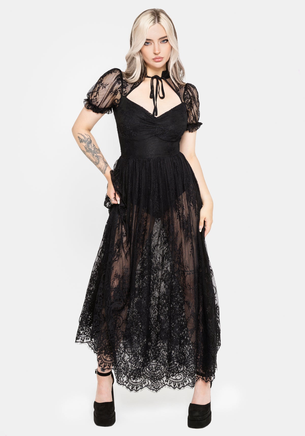 Velisse Lace Fixed Bodysuit Maxi Dress UK 6