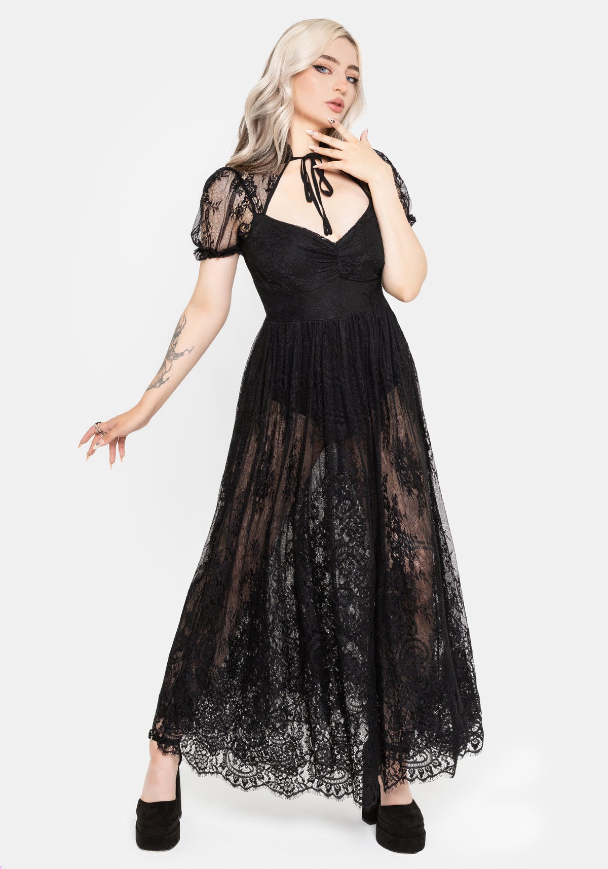 Velisse Lace Fixed Bodysuit Maxi Dress UK 6